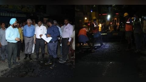 Chief Secretary V Irai Anbu on Saturday inspected road re-laying works carried out in the Tondiarpet zone during night time.