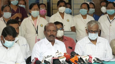 Ma Subramanian addressing the media in RGGGH in Chennai