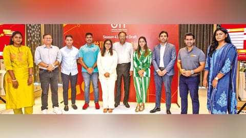 UTT co-promoters Vita Dani and Niraj Bajaj with team owners at the coach draft