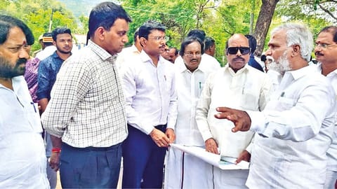 Ministers PK Sekarbabu and EV Velu taking stock of the preparation for Chitra Pournami in Tiruvannamalai on Sunday