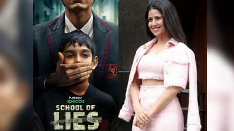 (L) School of Lies poster; Nimrat Kaur(R)