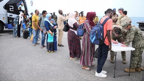 American nationals arrive for evacuation from the port, as clashes between the paramilitary Rapid Support Forces and the Sudanese army continue, in Port Sudan, Sudan, April 30, 2023.