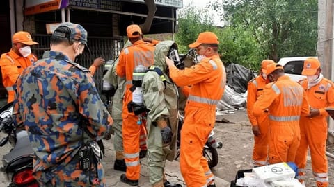 NDRF team at spot after the gas leak incident in Ludhiana's Giaspura area.