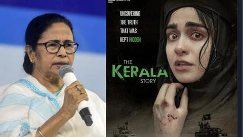 West Bengal CM Mamata Banerjee (left); Poster of 'The Kerala Story'