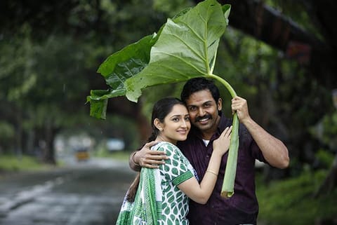 Karthi and Sayesha in the movie Kadaikutty Singam