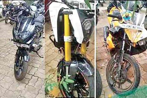 Bikes seized from riders by Chennai traffic police