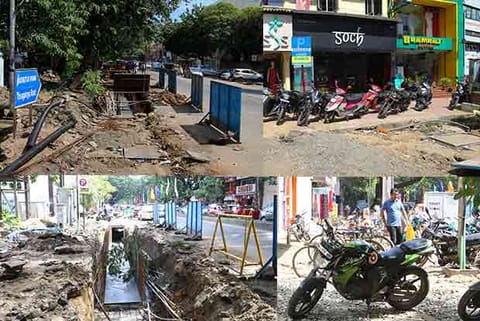 Construction of storm water drains and pedestrian plazas besides illegal parking of vehicles make no space