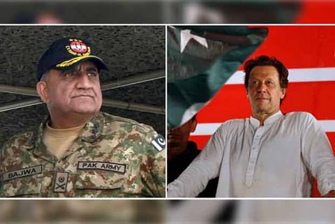 (L) Pakistan Army Chief General Qamar Javed Bajwa and (R) Prime Minister Imran Khan