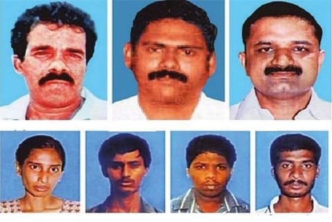 (From top left) Murugan, Santhan, Perarivalan, Nalini, Ravichandran, Robert Payas and Jayakumar