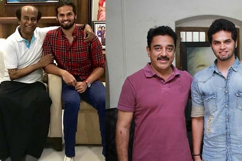 Adithya with Rajinikanth at his residence; with Kamal Haasan