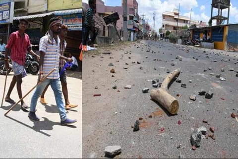 Protesters in Ponnamaravathi, stones strewn on the road in one of the trouble-hit areas in Pudukkottai dist