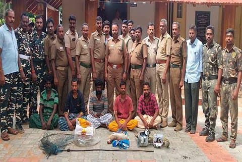 The five men who were held for poaching in Pollachi