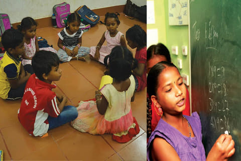 Students engaged in activity-based learning at Nukkad Pathshala