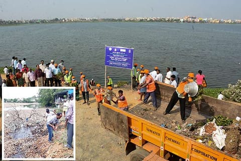 Residents restore Ambattur lake; associations remove garbage from Rajakilpakkam lake (inset)