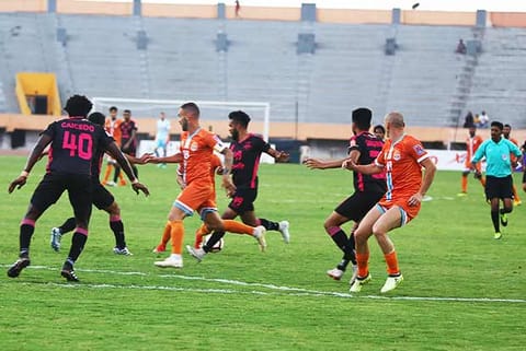 Action during the Chennai City-Minerva Punjab match