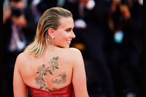Scarlett Johansson shows off back tattoo