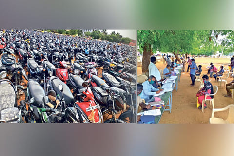 Vehicles that were seized from violators being handed over to owners in Tiruchy