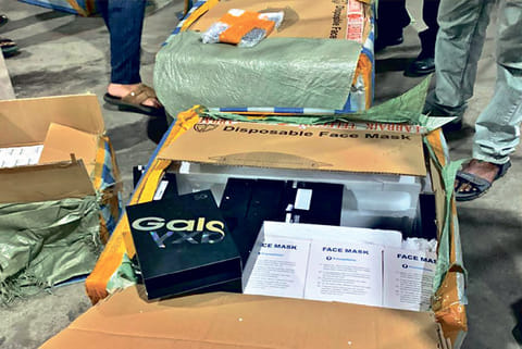 The consignment, with ?N95 masks? written on it, contained 40 Samsung Galaxy 5G smartphones