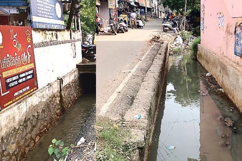 The open drains in Perungalathur which are posing a threat to locals.