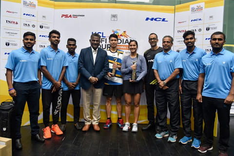 Deepak Mishra (extreme right) is currently India?s junior squash team coach (File photo)