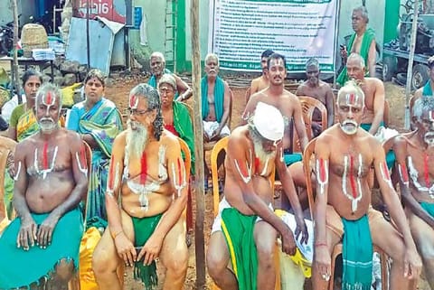 Farmers, led by P Ayyakannu, stage a hunger strike in Tiruchy