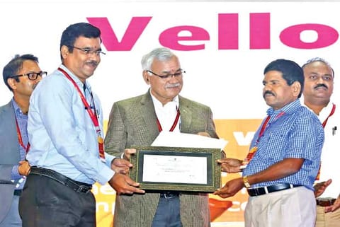 Vellore Corporation officials receive the award for ?Decentralised Solid Waste Management? for 2019 at Visakha