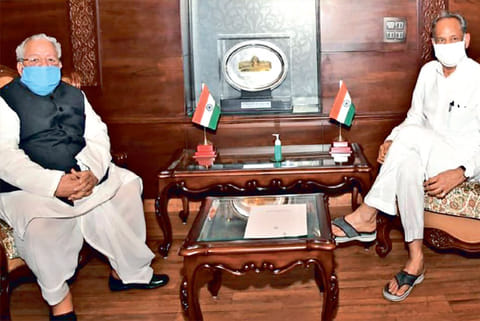 Governor Mishra with Rajasthan CM Gehlot (File pic)