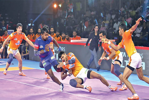 Chandran Ranjit (in blue) has been a regular in PKL for the last three years