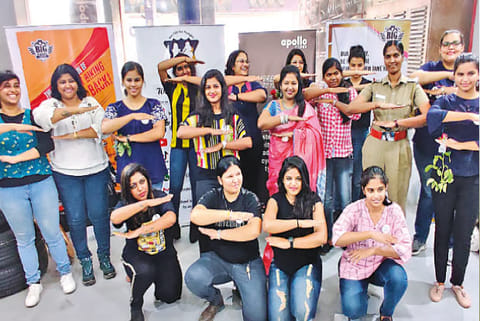 Women bikers at the city event