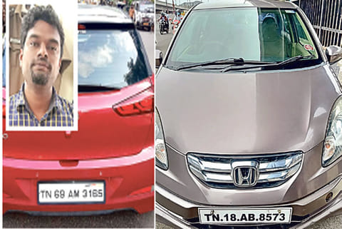 Arunkumar (inset) with two of the seized cars