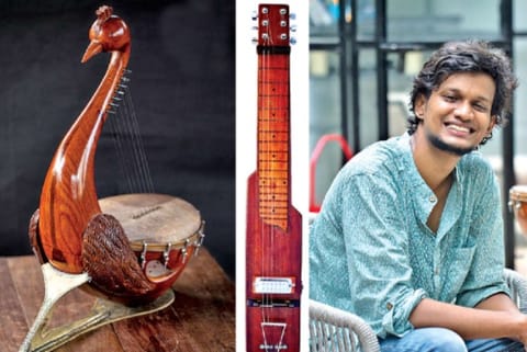 Left to right: Sengotti yazh, lap steel guitar and Tharun Sekar