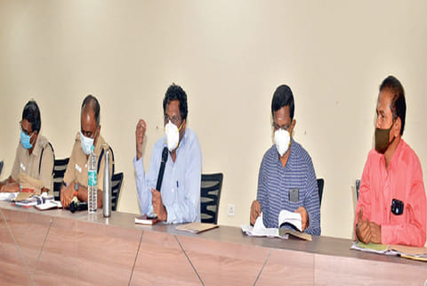 Collector KS Kandasamy discussing the conduct of Deepam festival in Tiruvannamalai recently