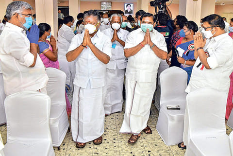 CM and Deputy CM arrive for the Executive Committee meeting at the party?s headquarters in Chennai