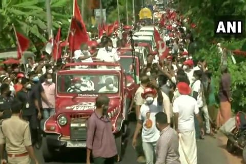 Kerala Chief Minister Pinarayi Vijayan holds a roadshow in Kannur (Photo: ANI)