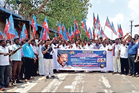 VCK cadre stage protest in Ariyalur on Saturday