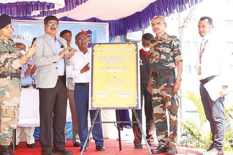 T Arunachalam, Dr Muthamizhchelvan and Dr S Ponnusamy at the inauguration of SRM NCC Naval Troop