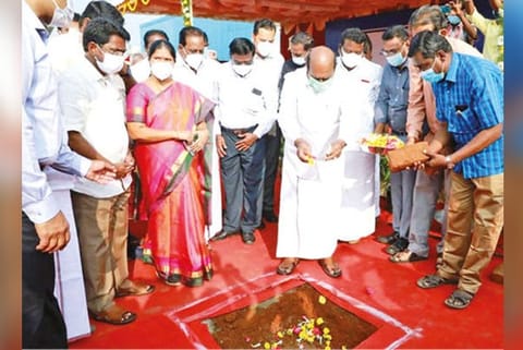 Minister EV Velu laying foundation stone on Wednesday