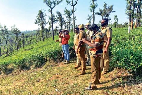 Forest Department officials tracking the wild elephant in The Nilgiris on Wednesday