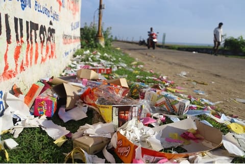 Cracker waste dumped on a street in Chennai after Deepavali.