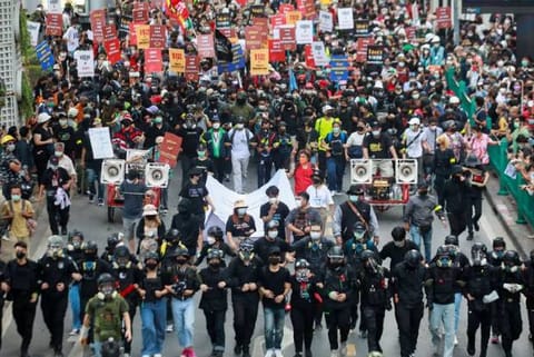 Thai protestors seeking reforms in monarchy.