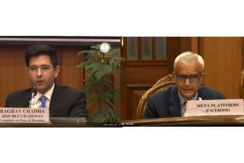 AAP leader Raghav Chaddha And Shivnath Thukral(Screengrab from video tweeted by @AamAadmiParty)