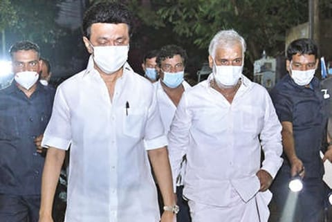 CM Stalin during his visit to flood-hit areas on Monday