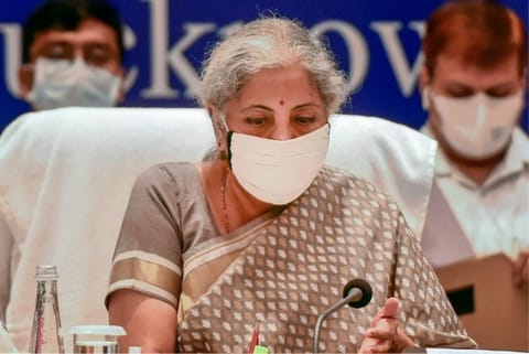 Nirmala Sitharaman addressing a press conference after GST Council Meeting in Lucknow