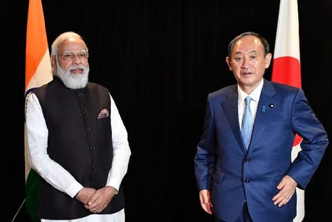PM Modi with Japanese PM Yoshihide Suga. Image Courtesy: Twitter - @narendramodi
