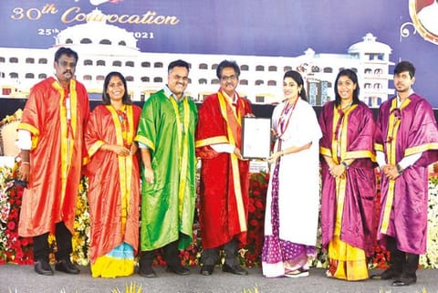 Sathish Dhawan Space Centre Director A Rajarajan awarding degrees to students during the Convocation