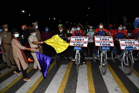Women police officers participate in cycle rally to promote women's safety in Chennai
