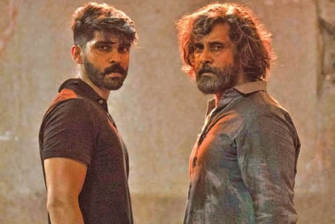 Vikram and his son Dhruv in Mahaan