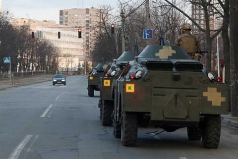 Russian vehicles moving across Kharkiv (Image Courtesy: ANI)