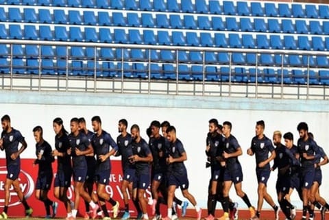 Indian Football team practicing ahead of AFC matches (Image Credit: ANI)