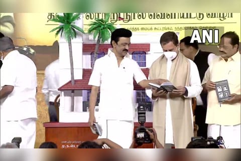 Rahul Gandhi releases Stalin's autobiography in Chennai.